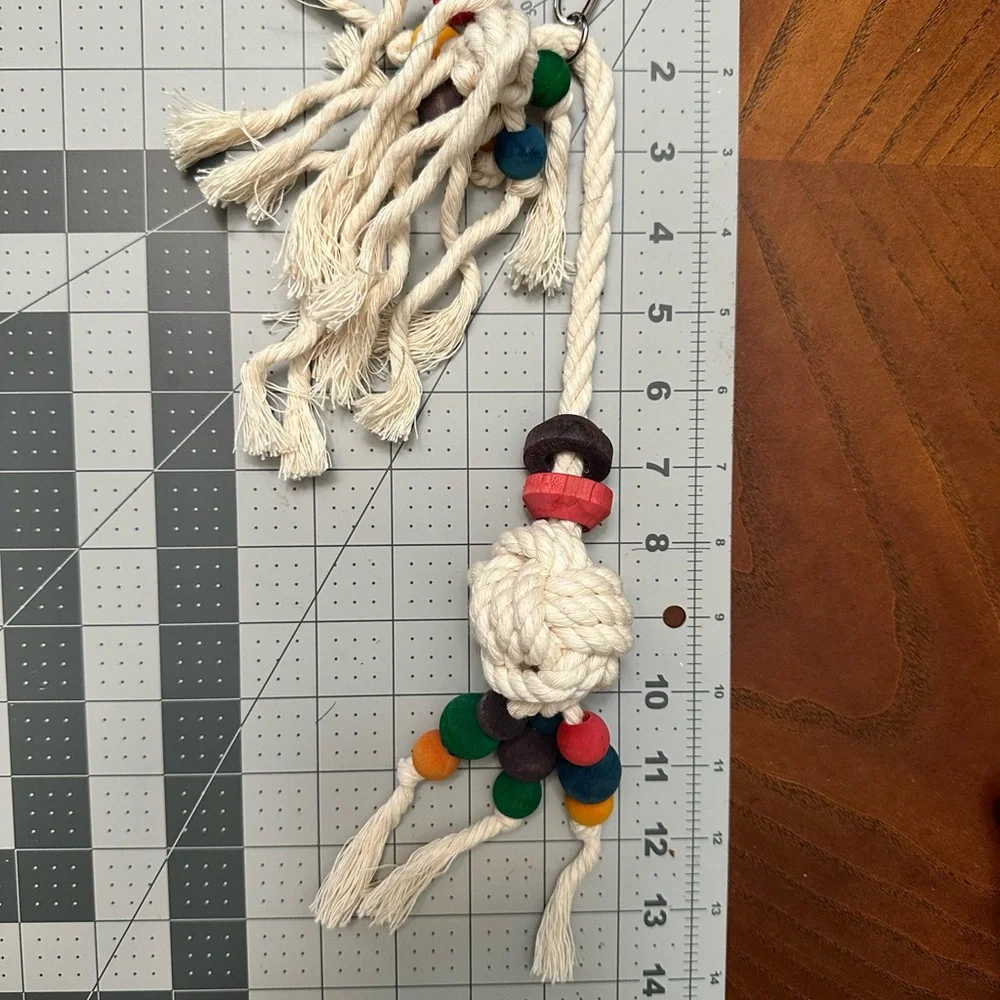 Handmade parrot ball and rope toy (small)